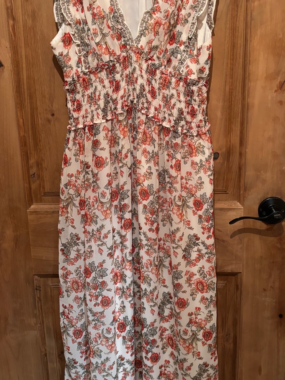 Max Studio Cream Maxi Dress with Coral Floral Print - Picture 3 of 3